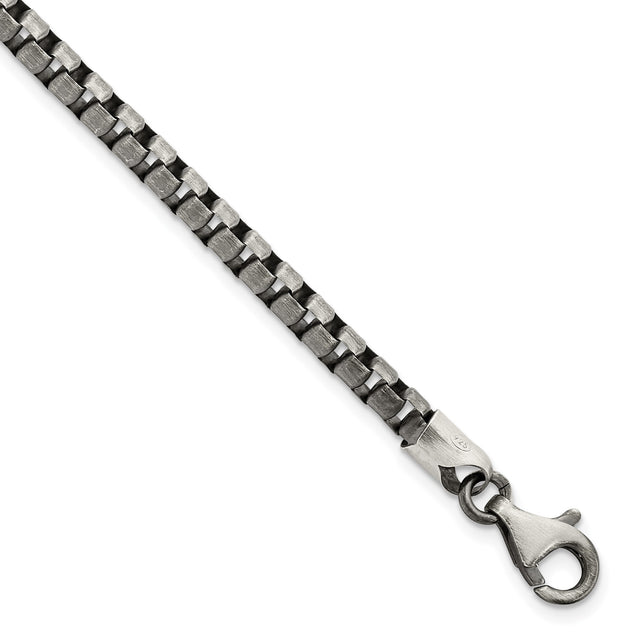 925 White Gold 4.11 mm Box Chain Bracelet shown for scale