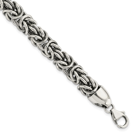 925 White Gold 8.4 mm Byzantine Chain Bracelet alternate angle