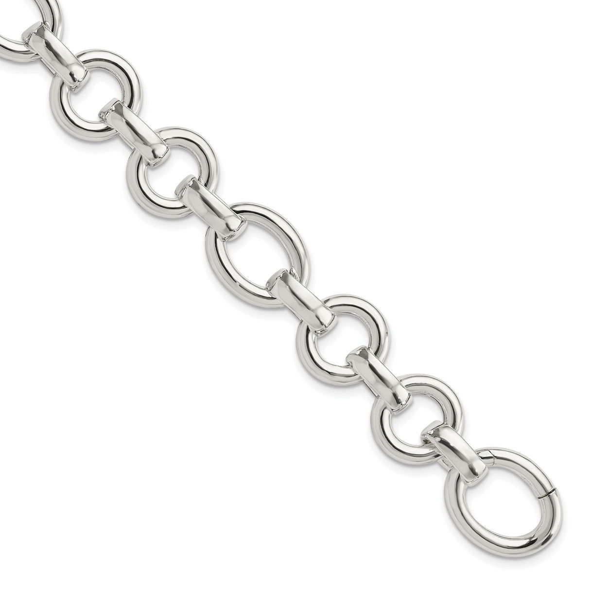 925 White Gold 13.3 mm Polished Chain Bracelet shown for scale