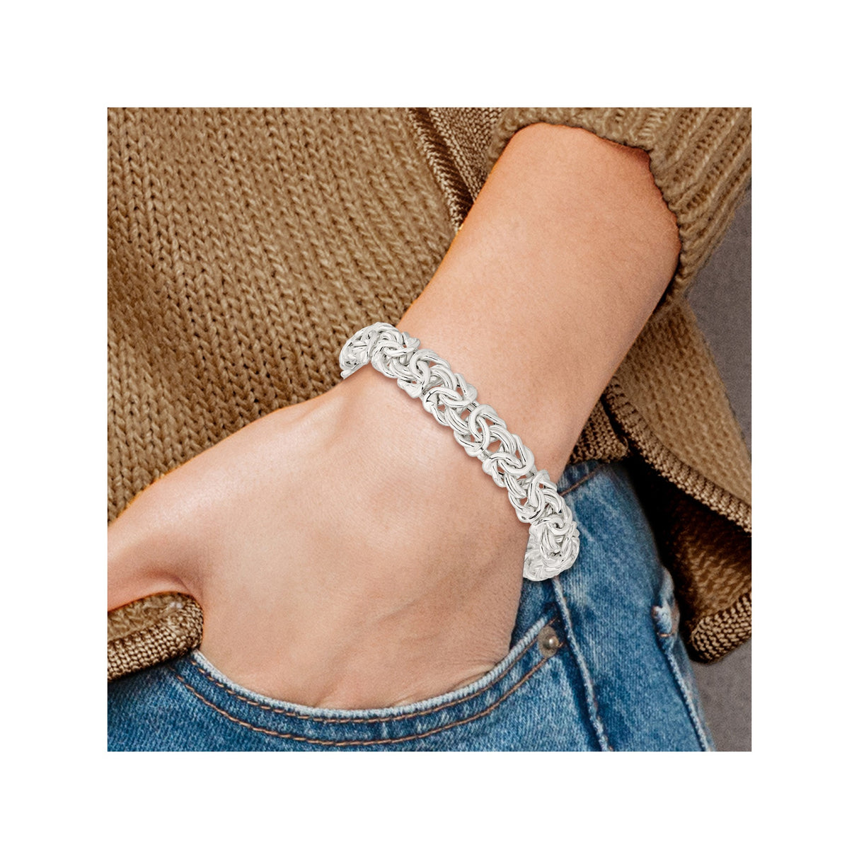 925 White Gold 9.43 mm Polished Chain Bracelet alternate angle