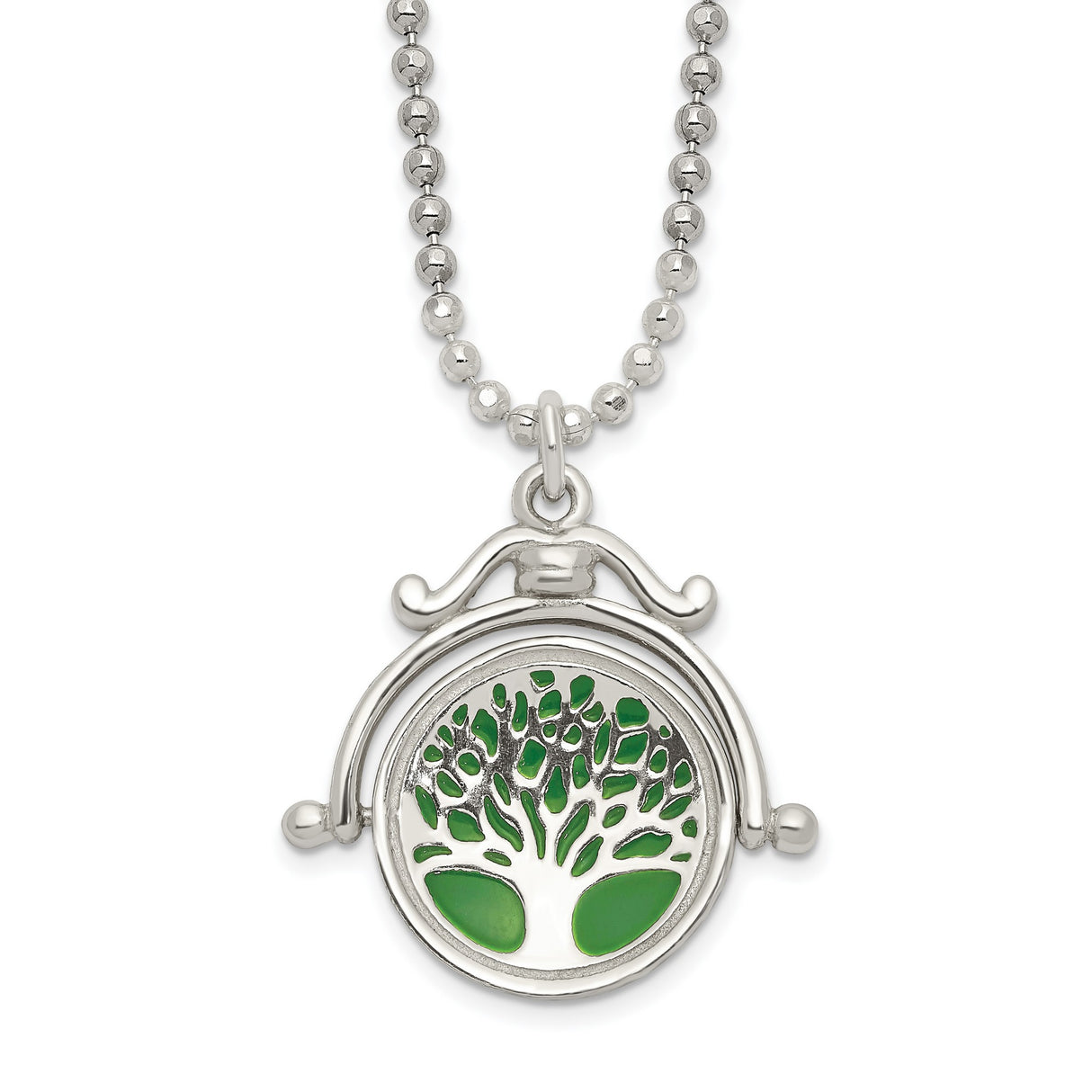 Polished Reversible Enameled Tree of Life Necklace Charm Pendant in Real 925 Sterling Silver
