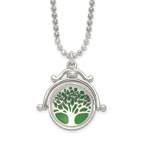 Polished Reversible Enameled Tree of Life Necklace Charm Pendant in Real 925 Sterling Silver
