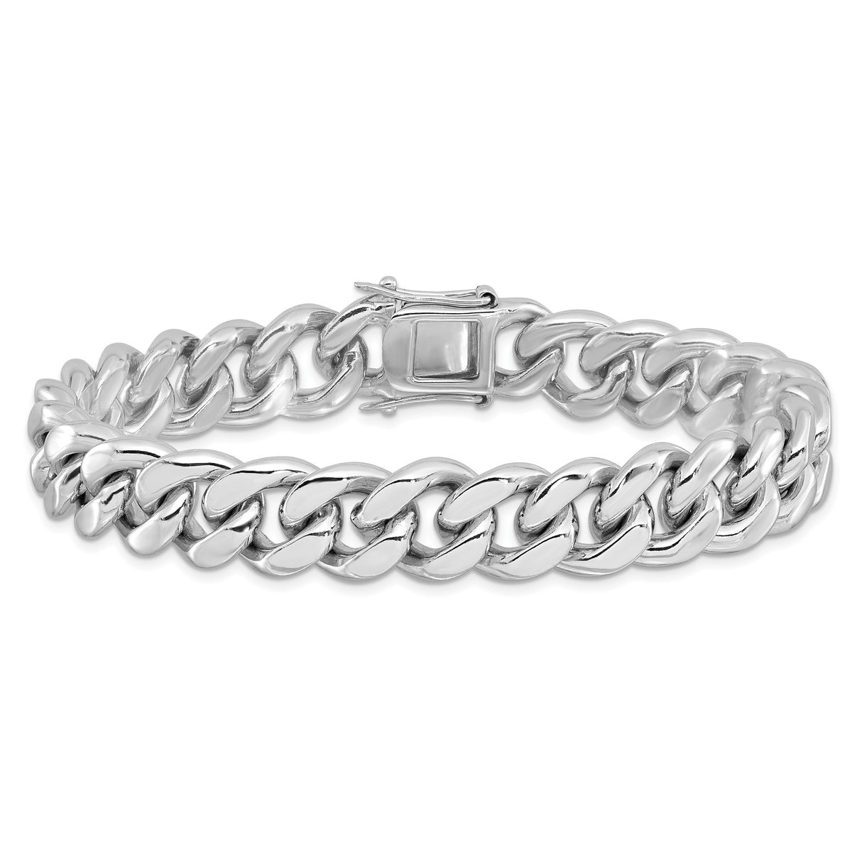 925 White Gold 12.4 mm Curb Chain Bracelet, Polished alternate angle