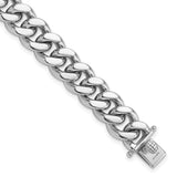 925 White Gold 12.4 mm Curb Chain Bracelet, Polished detail view