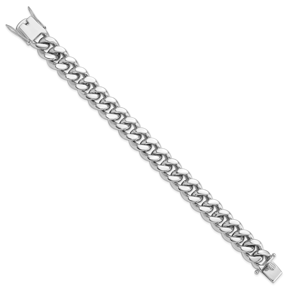 925 White Gold 14.5 mm Curb Chain Bracelet, Polished