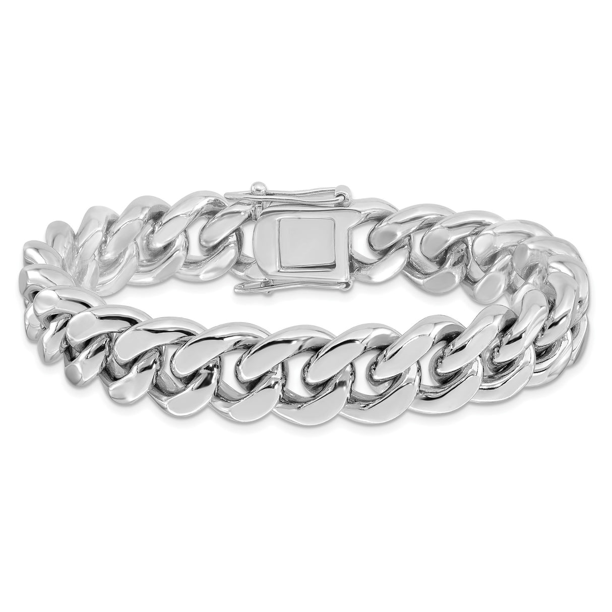 925 White Gold 14.5 mm Curb Chain Bracelet, Polished alternate angle