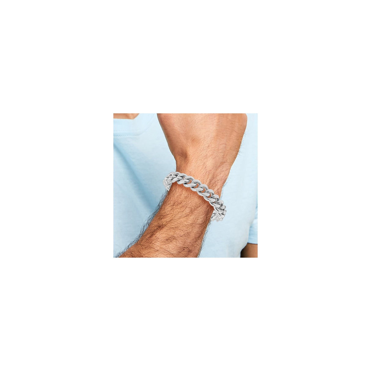 925 White Gold 15.5 mm Curb Chain Bracelet, Polished detail view