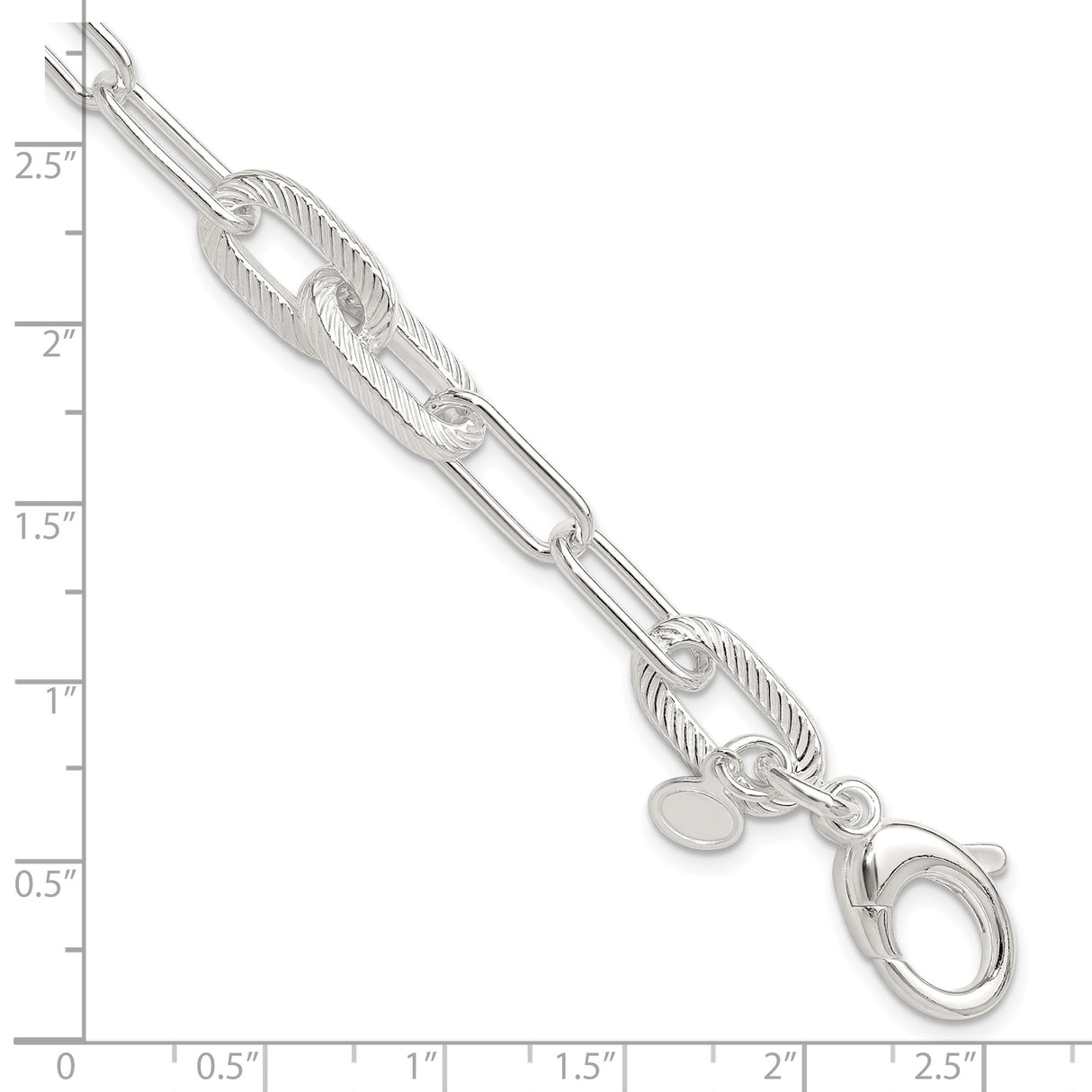 925 White Gold 8.6 mm Paperclip Chain Bracelet, Polished shown for scale