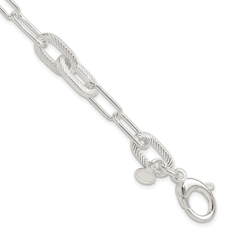 925 White Gold 8.6 mm Paperclip Chain Bracelet, Polished