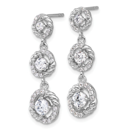 Sterling Silver Dangle Earrings with Cubic Zirconia, Twisted Rope and Halo Design