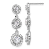 Sterling Silver Dangle Earrings with Cubic Zirconia, Twisted Rope and Halo Design
