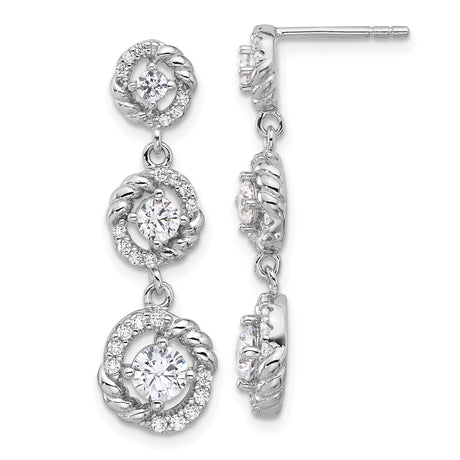 Sterling Silver Dangle Earrings with Cubic Zirconia, Twisted Rope and Halo Design