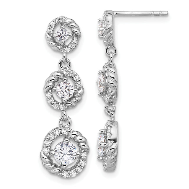 Sterling Silver Dangle Earrings with Cubic Zirconia, Twisted Rope and Halo Design