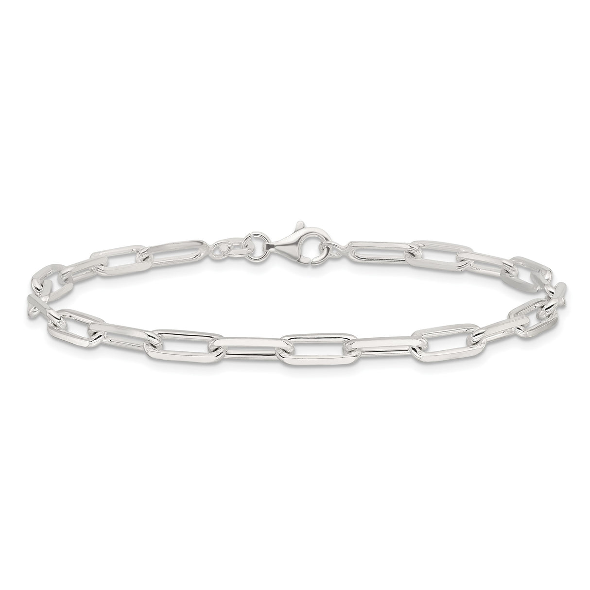 925 White Gold 4.2 mm Paperclip Chain Bracelet, Polished detail view