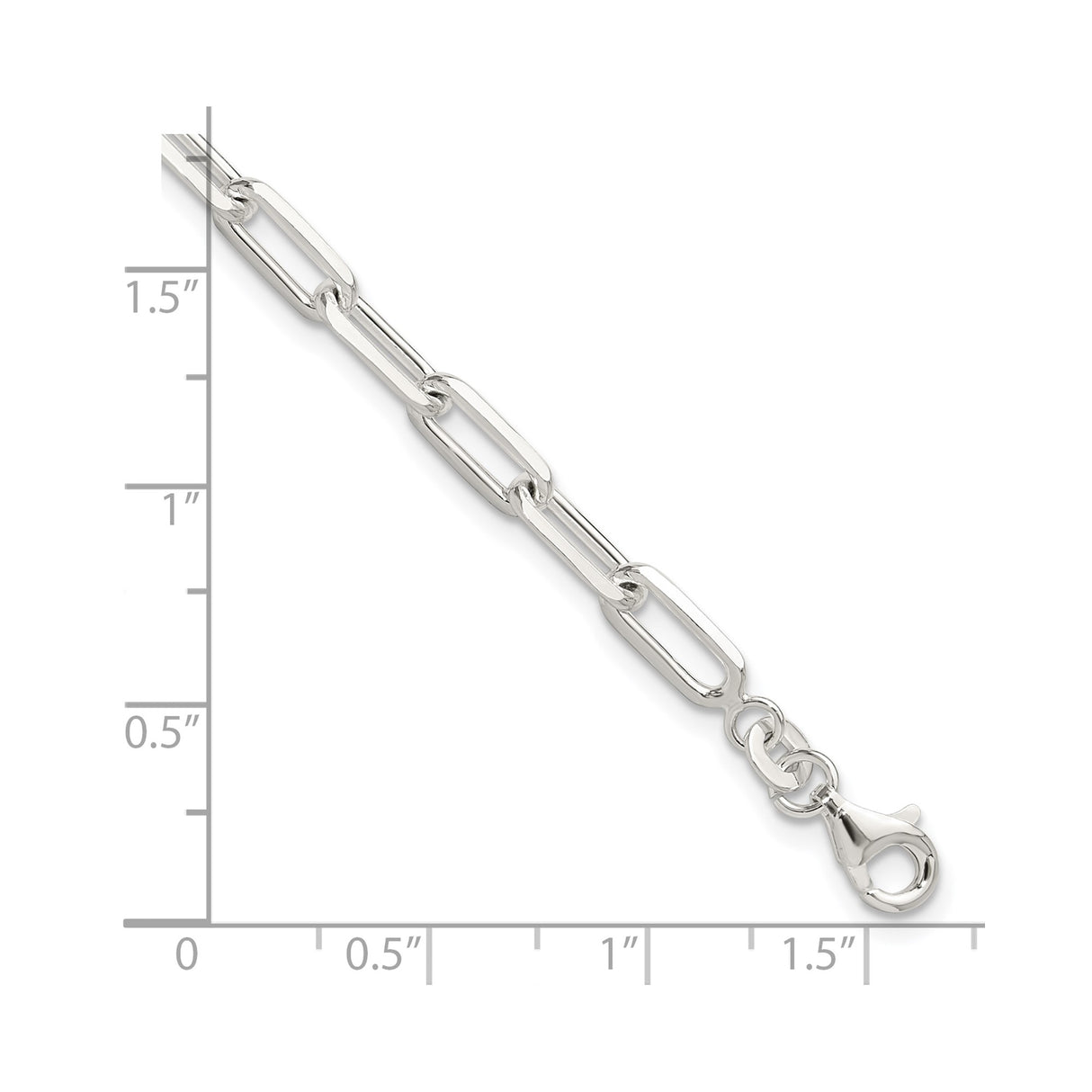 925 White Gold 4.2 mm Paperclip Chain Bracelet, Polished shown for scale