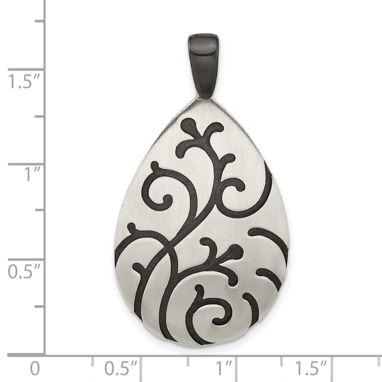 Sterling Silver Teardrop Pendant with Oxidized Vine Scrollwork, Nature Inspired Boho Jewelry
