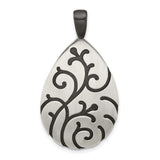 Sterling Silver Teardrop Pendant with Oxidized Vine Scrollwork, Nature Inspired Boho Jewelry