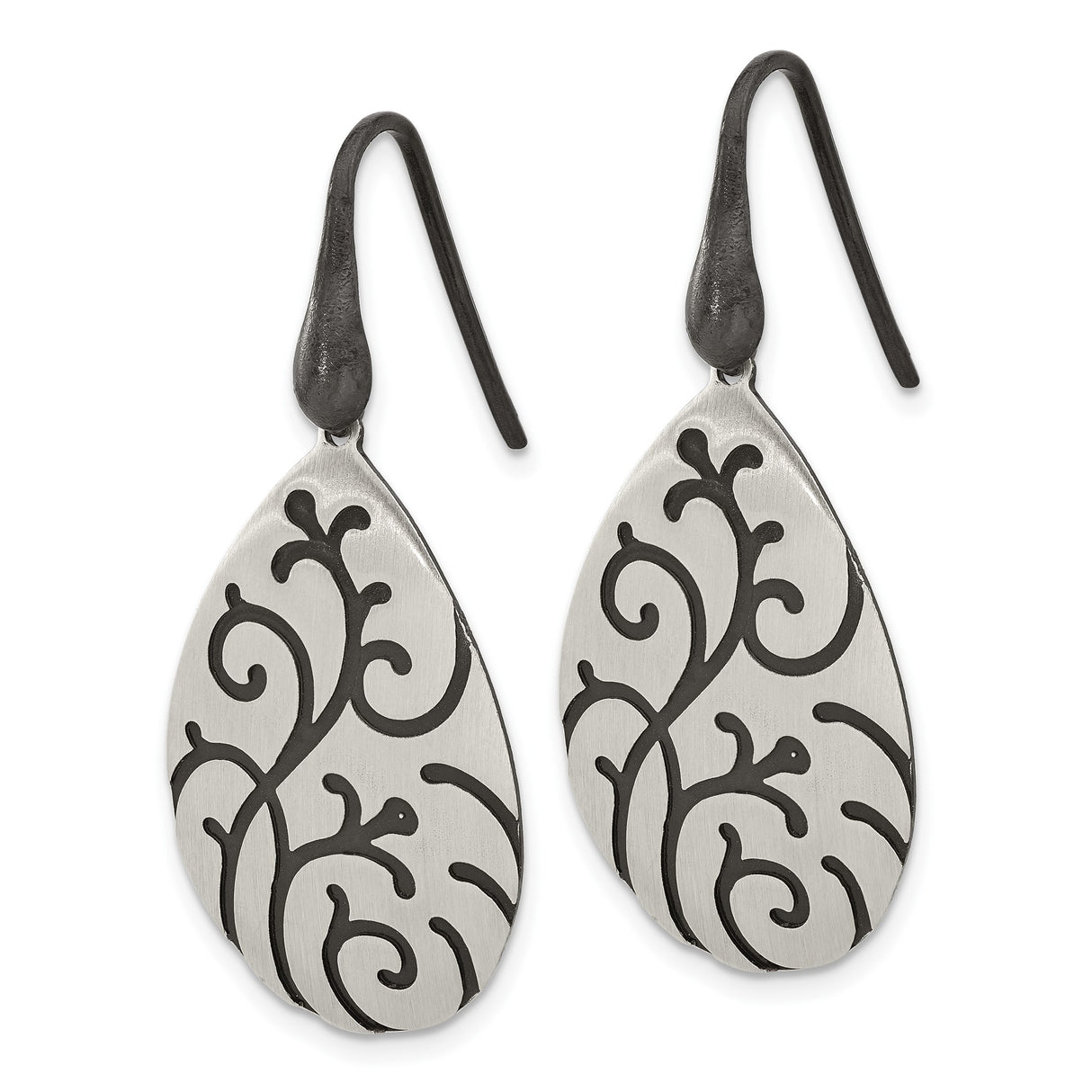 Sterling Silver Teardrop Dangle Earrings with Oxidized Floral Vine Design for Women