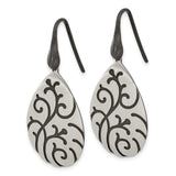 Sterling Silver Teardrop Dangle Earrings with Oxidized Floral Vine Design for Women