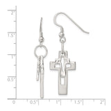 Sterling Silver Cross Earrings, Open Layered Dangle Design with Shepherd Hooks