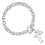 Sterling Silver Toggle Bracelet with Dual Cross Charms, Open and Solid Faith Design