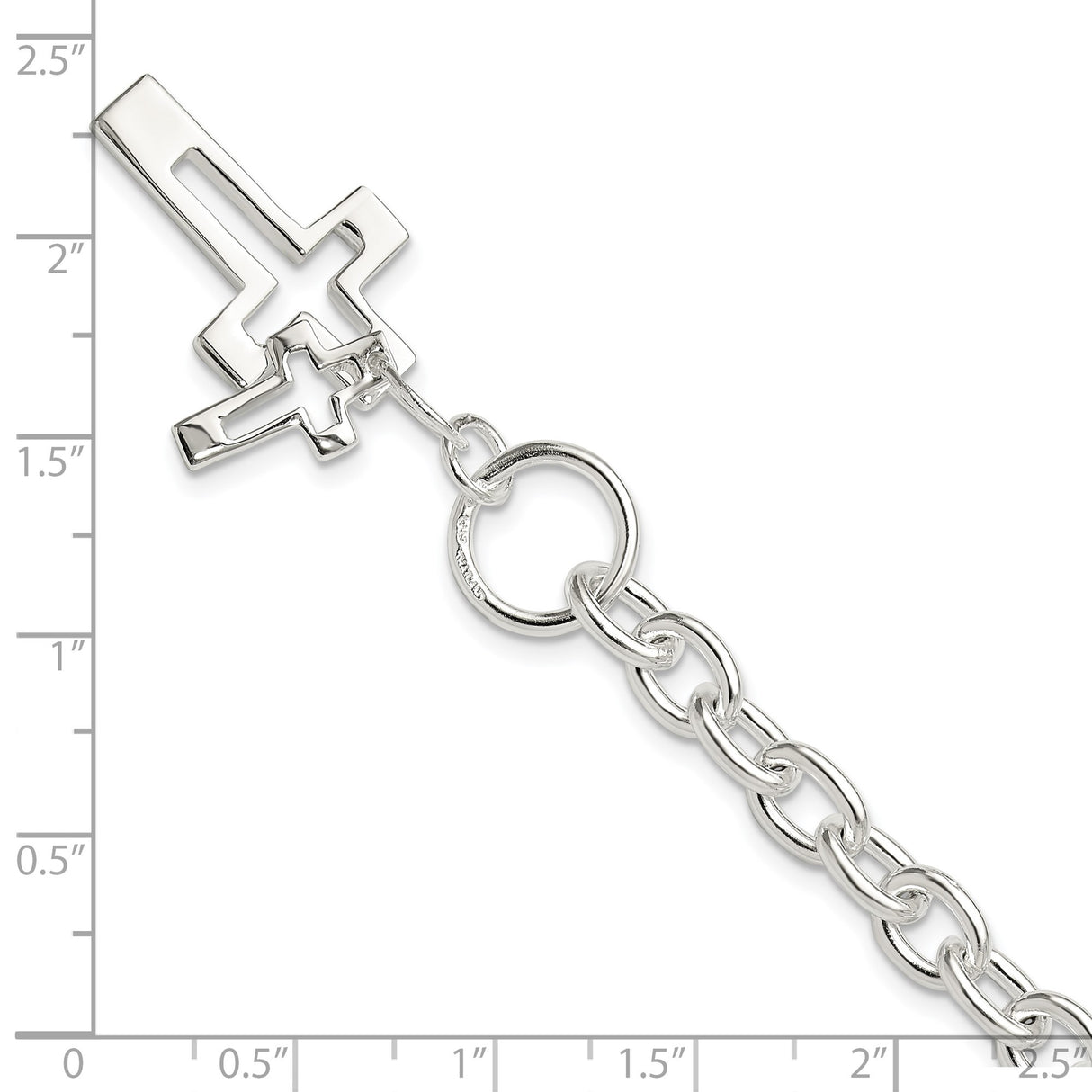 Sterling Silver Toggle Bracelet with Dual Cross Charms, Open and Solid Faith Design