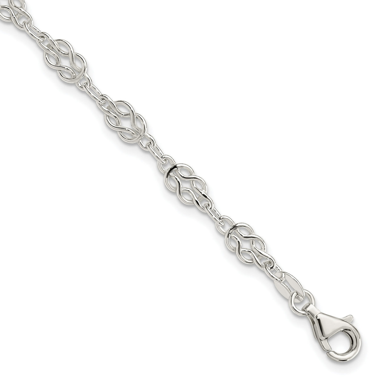 925 White Gold 6 mm Polished Chain Anklet, Solid alternate angle