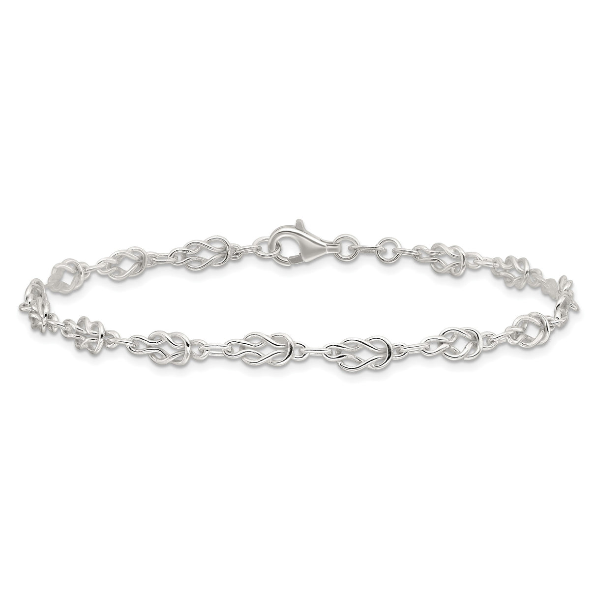 925 White Gold 6 mm Polished Chain Anklet, Solid detail view