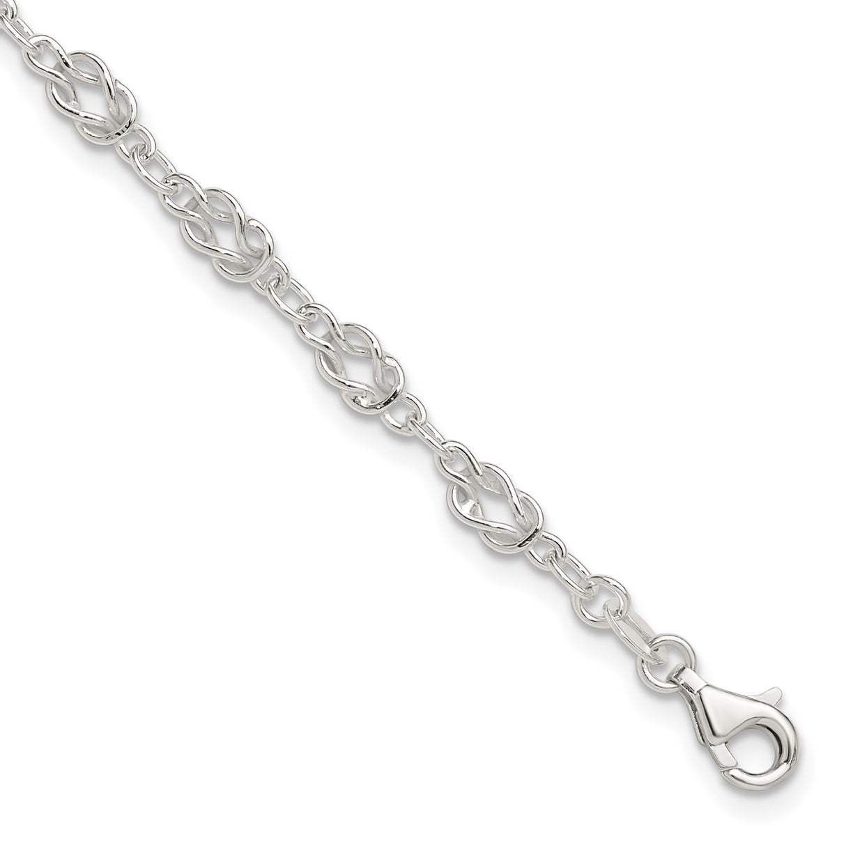 925 White Gold 6 mm Polished Chain Anklet, Solid detail view