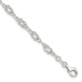 925 White Gold 6 mm Polished Chain Anklet, Solid detail view