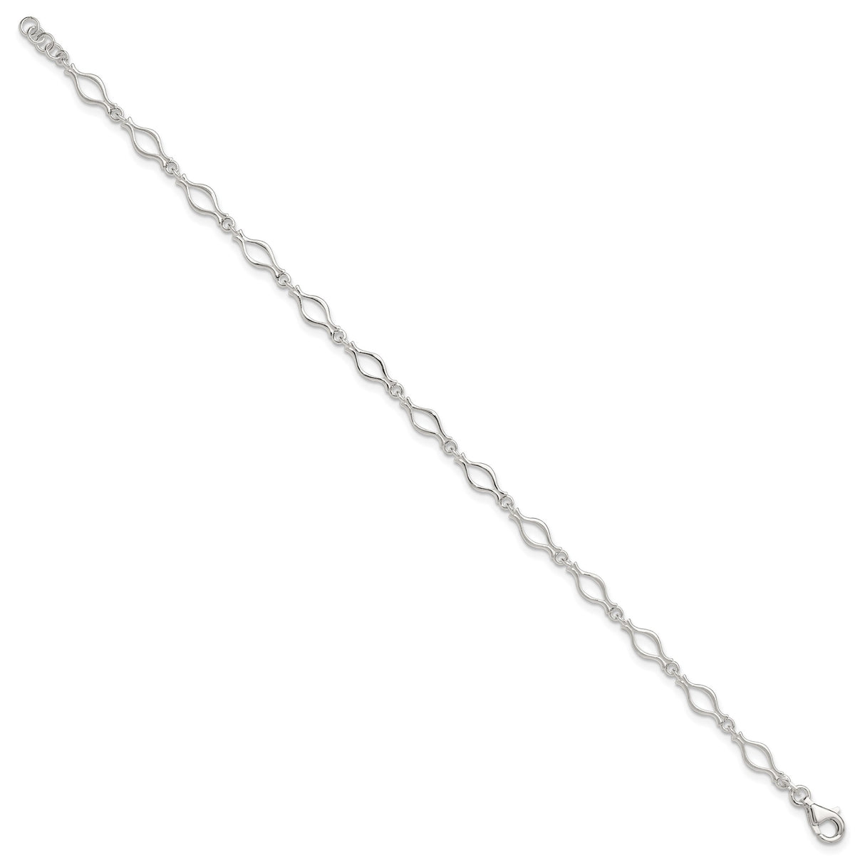 925 White Gold 6 mm Polished Chain Anklet, Solid detail view