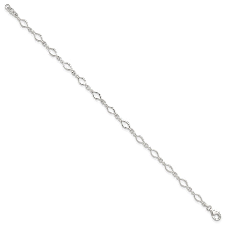 925 White Gold 6 mm Polished Chain Anklet, Solid detail view