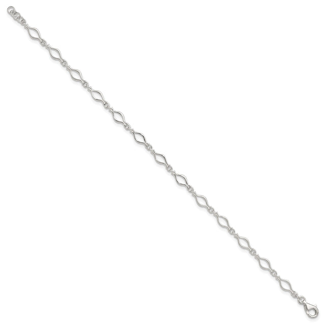 925 White Gold 6 mm Polished Chain Anklet, Solid detail view
