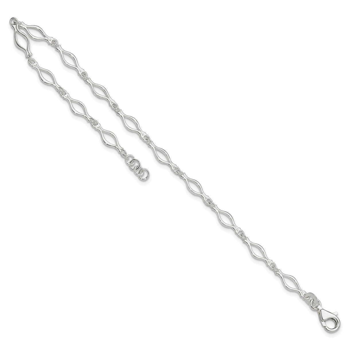 925 White Gold 6 mm Polished Chain Anklet, Solid detail view