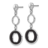 Sterling Silver Dangle Earrings with Open Circle and Oval Link Design, Black Enamel Accents