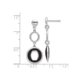 Sterling Silver Dangle Earrings with Open Circle and Oval Link Design, Black Enamel Accents