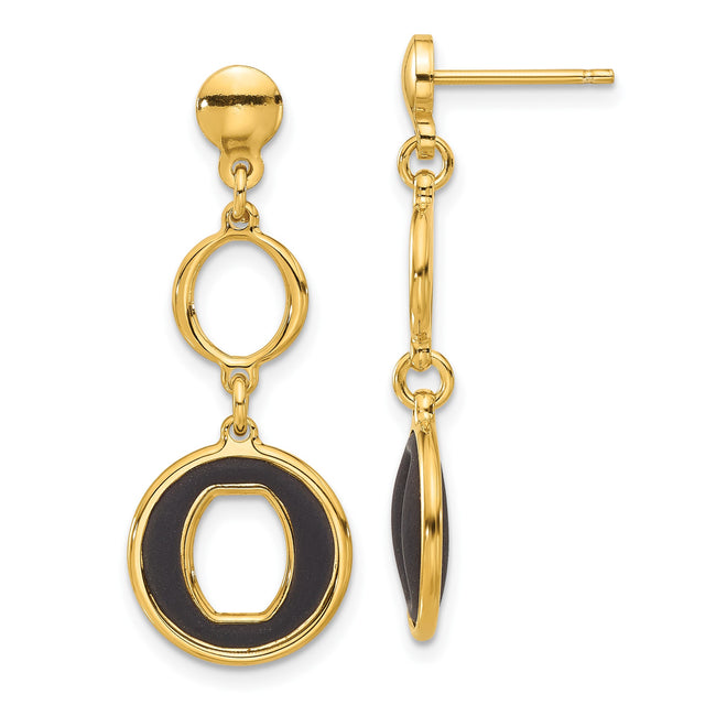 Sterling Silver Dangle Earrings with Black Enamel, Geometric Circle and Oval Design