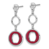 Sterling Silver Dangle Earrings with Red Enamel Letter O Circle Charm, Sports Theme