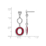 Sterling Silver Dangle Earrings with Red Enamel Letter O Circle Charm, Sports Theme