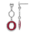 Sterling Silver Dangle Earrings with Red Enamel Letter O Circle Charm, Sports Theme