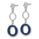 Sterling Silver Dangle Earrings with Interlocking Circle Design and Blue Enamel Accent