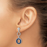 Sterling Silver Dangle Earrings with Interlocking Circle Design and Blue Enamel Accent