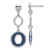 Sterling Silver Dangle Earrings with Interlocking Circle Design and Blue Enamel Accent