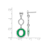 Sterling Silver Dangle Earrings with Green Enamel Accents, Modern Geometric Open Circle Design