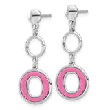 Sterling Silver Dangle Earrings with Open Circle Drop and Pink Enamel Inlay