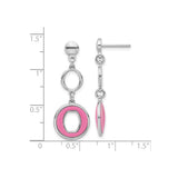 Sterling Silver Dangle Earrings with Open Circle Drop and Pink Enamel Inlay