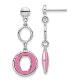 Sterling Silver Dangle Earrings with Open Circle Drop and Pink Enamel Inlay