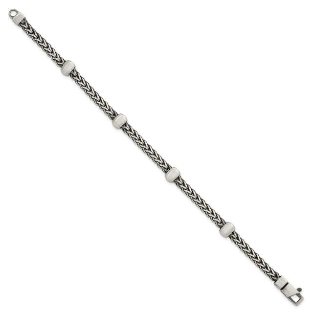 925 White Gold 7.75 mm Franco Chain Bracelet, Brushed