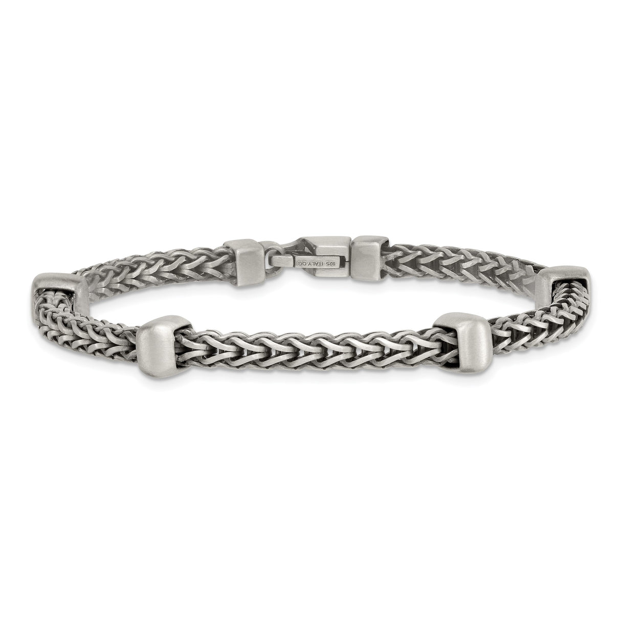 925 White Gold 7.75 mm Franco Chain Bracelet, Brushed alternate angle