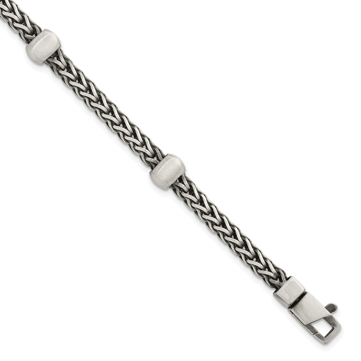 925 White Gold 7.75 mm Franco Chain Bracelet, Brushed detail view